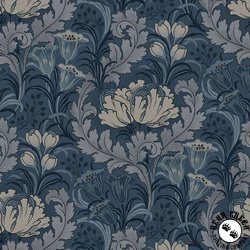 Marcus Fabrics Nouveau Floral with Acanthus Leaves Navy