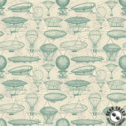 Blank Quilting Time Travel Airship Blueprint Ivory