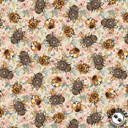 Blank Quilting Time Travel Bees on Flowers Pink