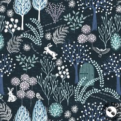 Lewis and Irene Fabrics The Secret Winter Garden Flannel Secret Garden Midnight Blue
