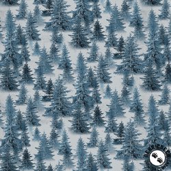 Clothworks Snow Mountain Trees Denim