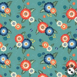 Windham Fabrics Clover and Dot Dahlia Bouquets Soft Teal