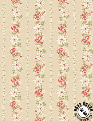 Wilmington Prints Sentiments Daisies and Roses Stripe Tan
