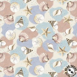 Blank Quilting Ocean Oasis Shells and Starfish Light Blue