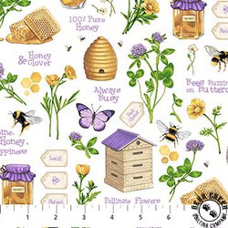 Northcott Honey and Clover Honey and Hives White/Multi
