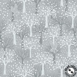 Lewis and Irene Fabrics The Secret Winter Garden Flannel Owl Orchard Light Grey