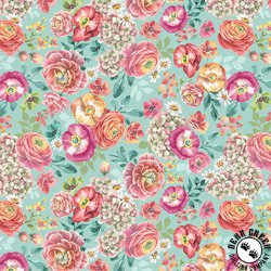 Blank Quilting Flourish Flowers Teal