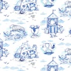 Clothworks Sandy Toes Scenic Toile Blue
