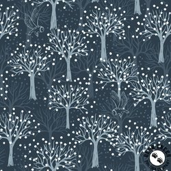 Lewis and Irene Fabrics The Secret Winter Garden Flannel Owl Orchard Dark Blue