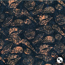 Hoffman Fabrics Along the Shores Batik Sea Shells Blacklight